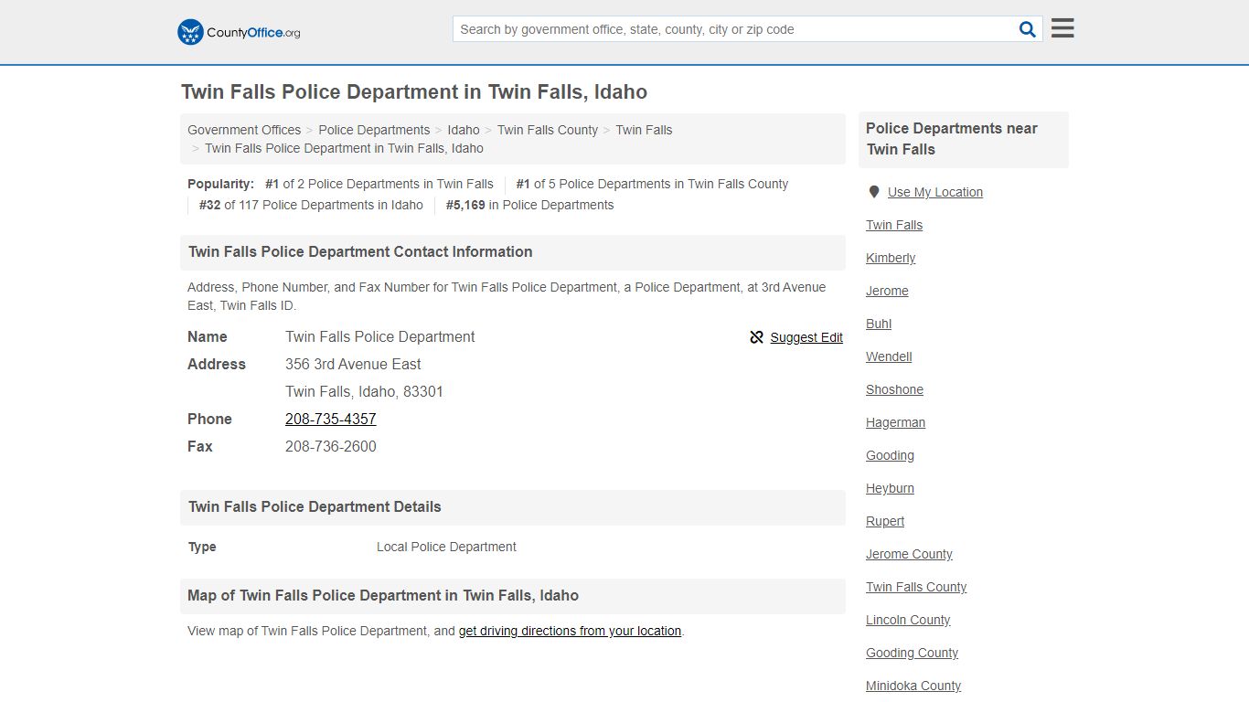 Twin Falls Police Department in Twin Falls, Idaho - County Office